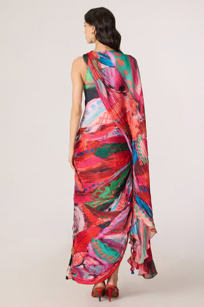 Saaksha & Kinni Pink abstract floral printed kaftan dress SAAKJUL26D349194