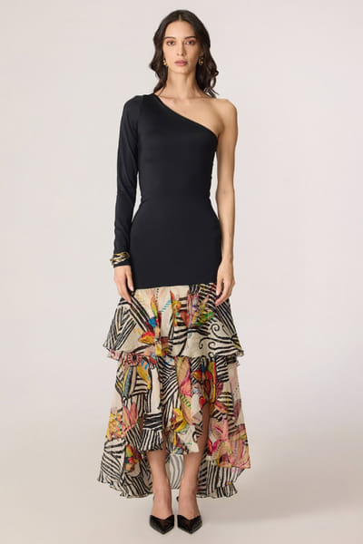 Saaksha & Kinni Black abstract floral printed maxi dress SAAKJUL26D349196