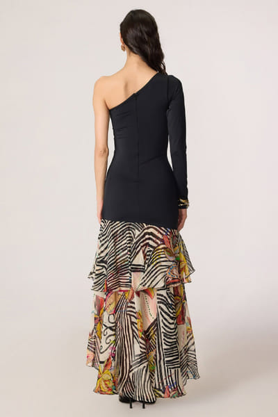 Saaksha & Kinni Black abstract floral printed maxi dress SAAKJUL26D349196