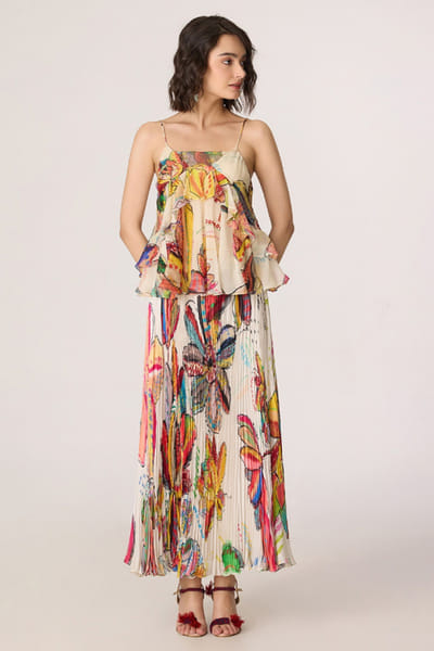 Saaksha & Kinni Multicolor abstract-floral printed skirt SAAKJUL26D148594