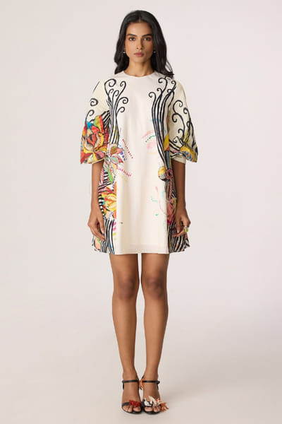 Saaksha & Kinni Ivory abstract floral printed dress SAAKJUL26D148581
