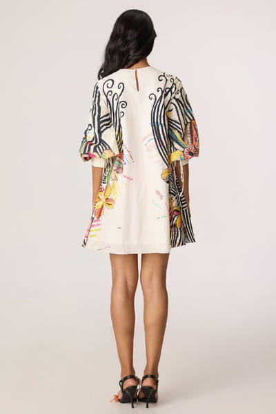 Saaksha & Kinni Ivory abstract floral printed dress SAAKJUL26D148581