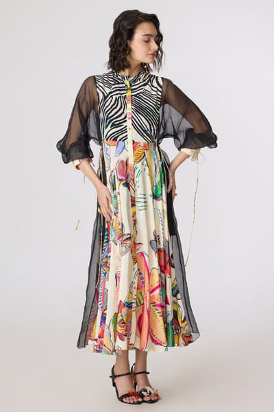 Saaksha & Kinni Multicolor abstract floral printed midi dress SAAKJUL26D349211