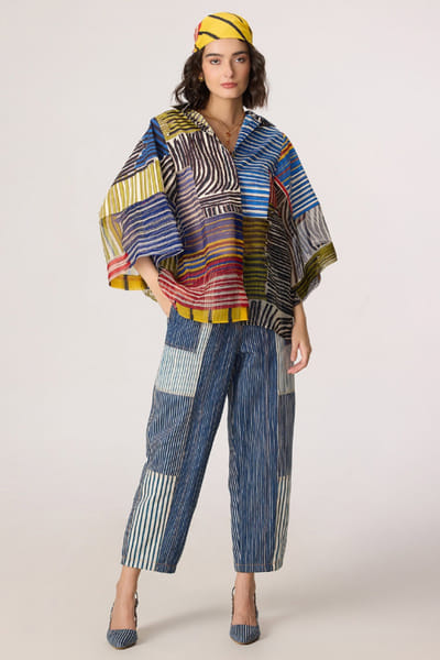 Saaksha & Kinni Blue and grey stripe printed jeans SAAKJUL26D349207