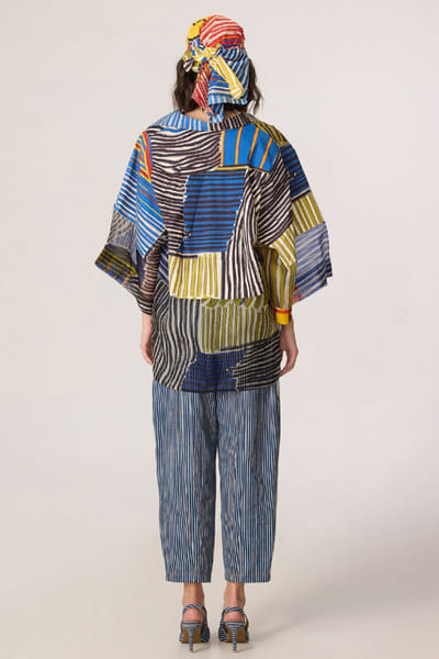 Saaksha & Kinni Blue and grey stripe printed jeans SAAKJUL26D349207