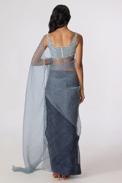 Saaksha & Kinni Grey stripe printed denim bustier SAAKJUL26D349219