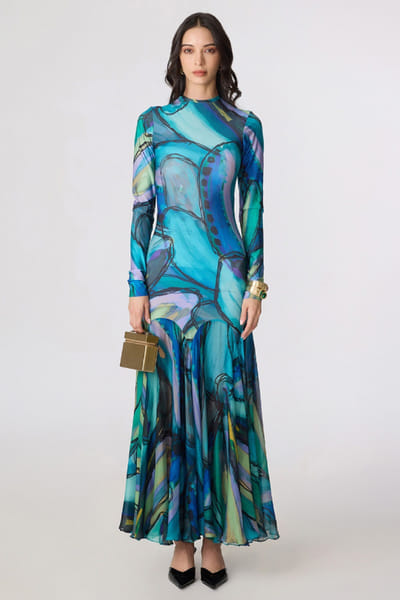 Saaksha & Kinni Blue abstract printed maxi dress SAAKJUL26D148592