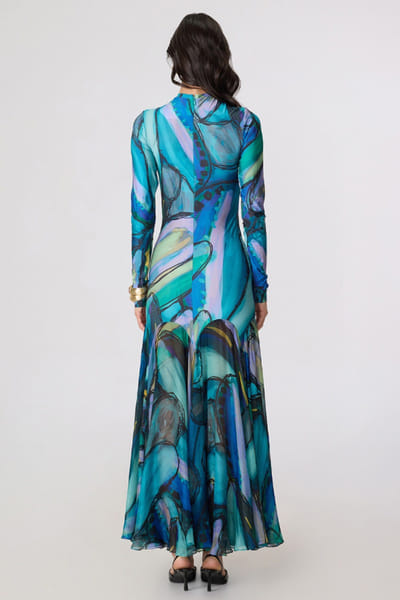 Saaksha & Kinni Blue abstract printed maxi dress SAAKJUL26D148592