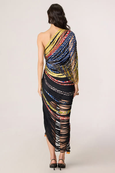 Saaksha & Kinni Multicolour stripe printed one-shoulder dress SAAKJUL26D148587