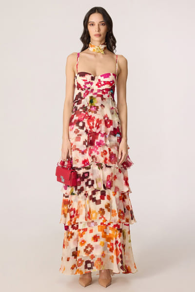 Saaksha & Kinni Multicolour ikat printed maxi dress SAAKJUL26D148580