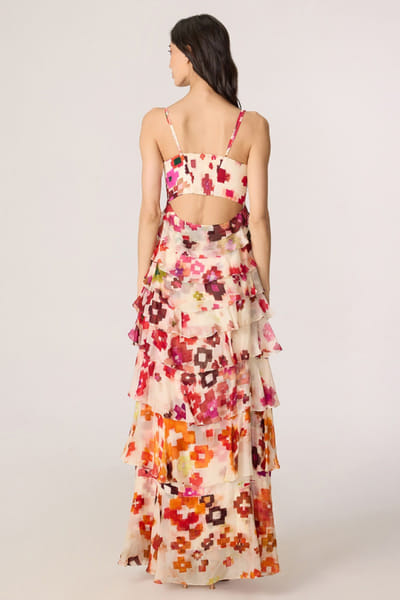 Saaksha & Kinni Multicolour ikat printed maxi dress SAAKJUL26D148580