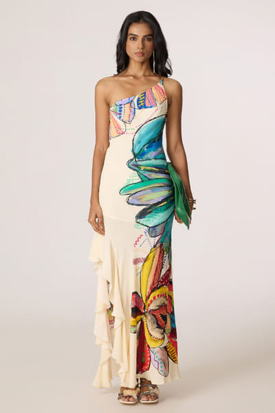 Saaksha & Kinni Multicolor abstract printed maxi dress SAAKJUL26D148599