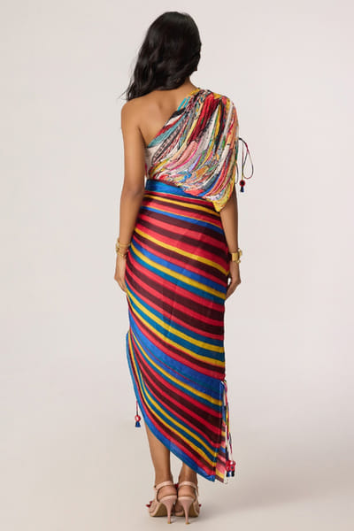 Saaksha & Kinni Multicolor abstract printed one-shoulder dress SAAKJUL26D148598