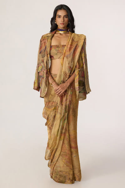 Saaksha & Kinni Gold abstract floral printed bustier SAAKJUL26D148595