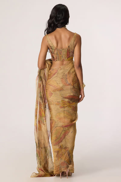 Saaksha & Kinni Gold abstract floral printed bustier SAAKJUL26D148595