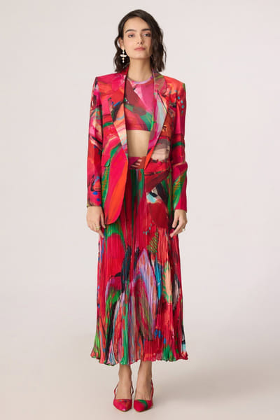 Saaksha & Kinni Pink abstract floral printed blazer SAAKJUL26D349216