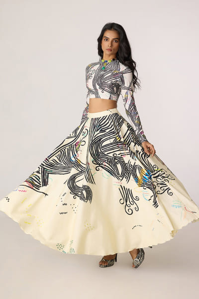 Saaksha & Kinni Multicolor abstract printed maxi skirt SAAKJUL26D349204
