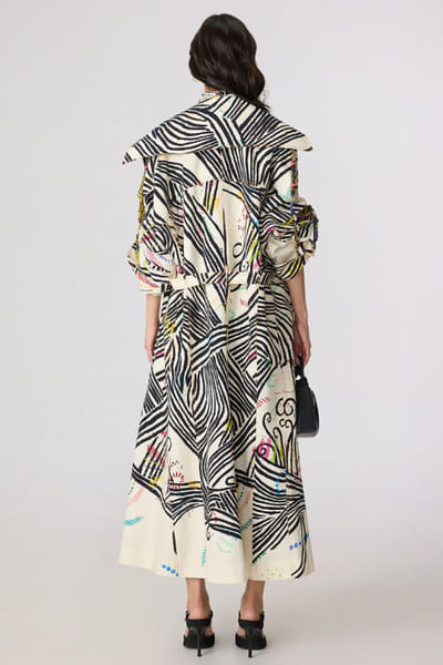 Saaksha & Kinni Black and white abstract printed trench coat SAAKJUL26D148590