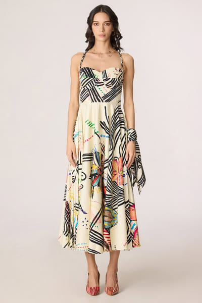 Saaksha & Kinni Ivory abstract floral printed midi dress SAAKJUL26D349210