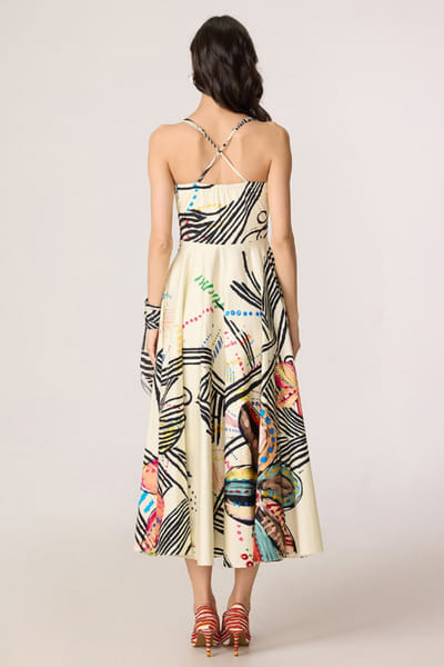 Saaksha & Kinni Ivory abstract floral printed midi dress SAAKJUL26D349210