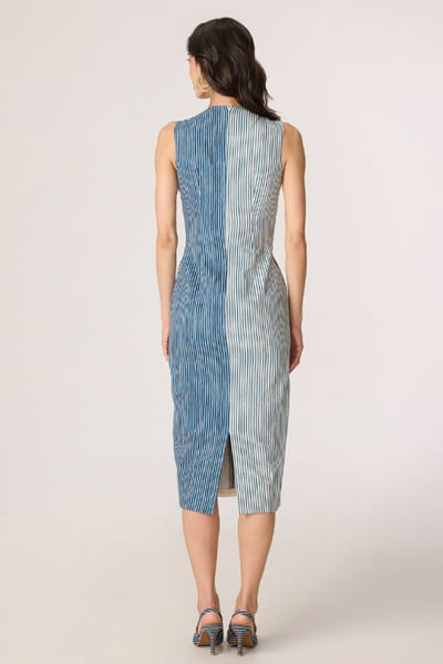 Saaksha & Kinni Blue and grey stripe printed midi dress SAAKJUL26D349193