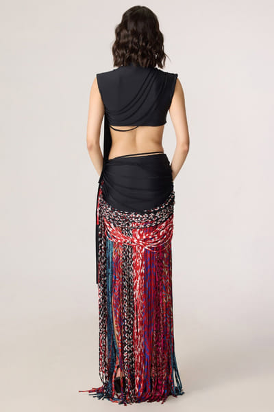 Saaksha & Kinni Black tassel embellished blouse SAAKJUL26D349191