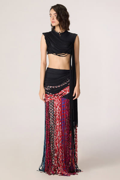 Saaksha & Kinni Black tassel embellished blouse SAAKJUL26D349191