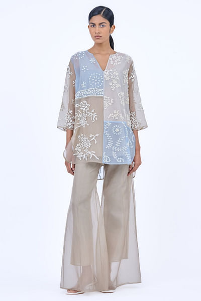 Beige silk organza palazzo