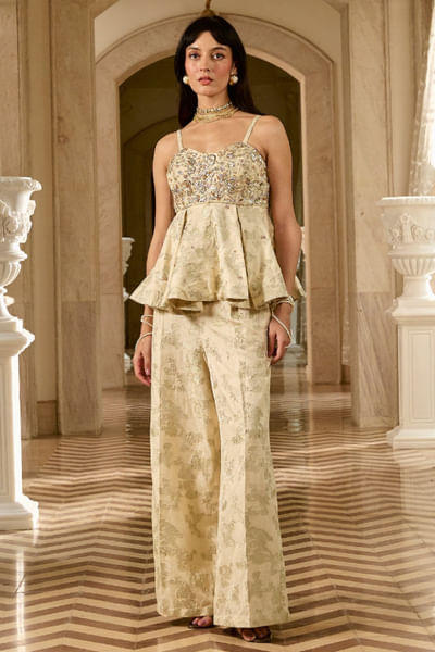 Ivory zardozi embroidered peplum co-ord set