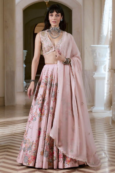 Misty rose embroidered lehenga set