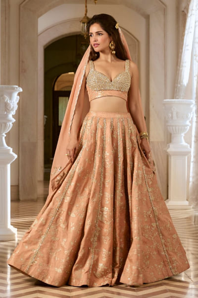 Onion pink zardozi embroidered lehenga set