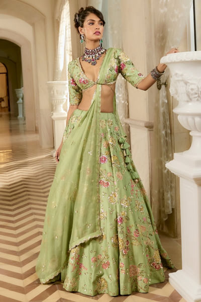 Sage green embroidered lehenga set