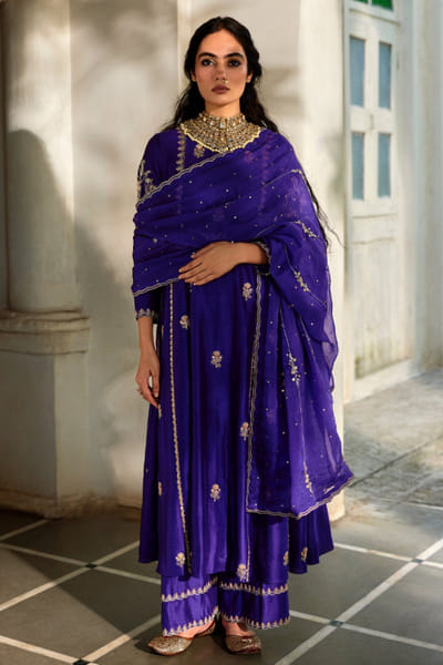 Purple zari embroidered anarkali set