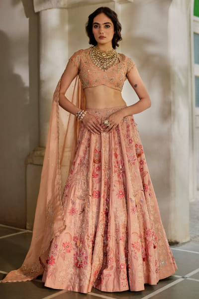 Peach printed lehenga set