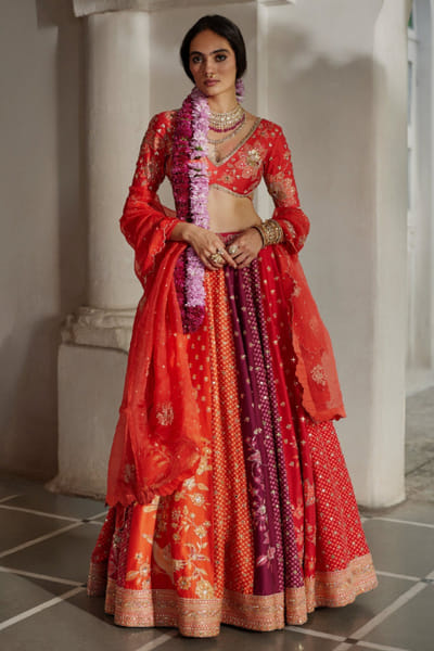 Multicolour floral printed lehenga set