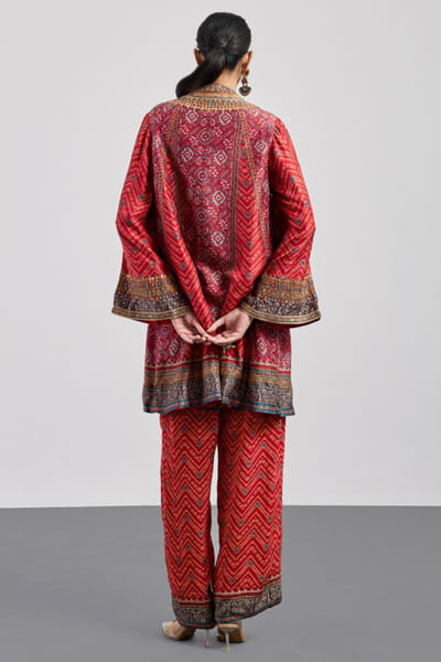 Ri Ritu Kumar Red-burgundy bandhani ajrakh motif kurta set RIRIAUG26D251842