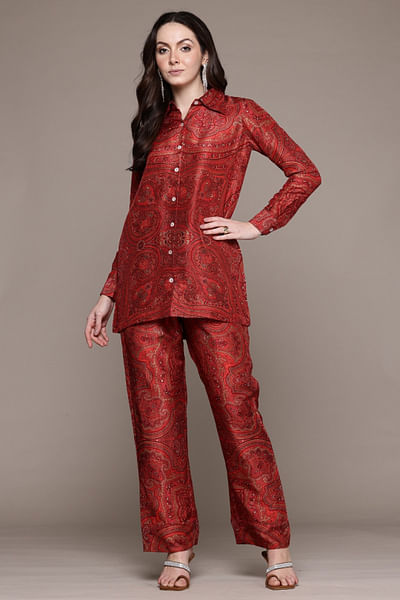 Red brocade co-ords