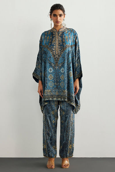 Blue printed kaftan set