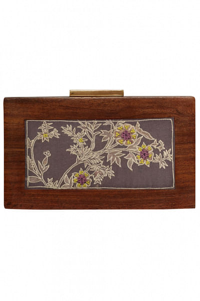 Brown wooden printed clutch