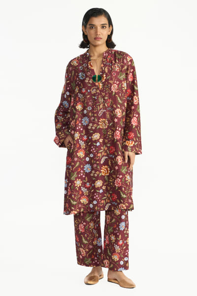 Payal Pratap Wine floral printed pants PAYAAUG26D153033