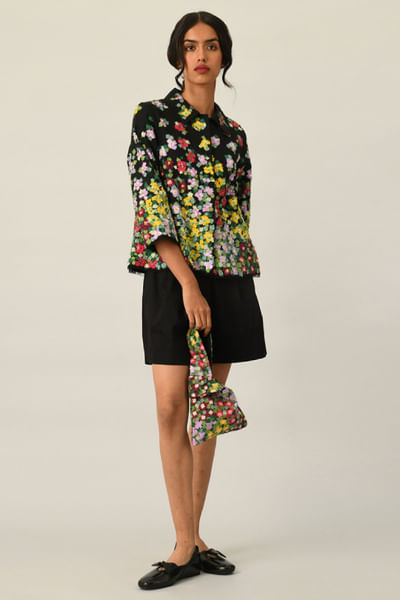 Black handloom cotton shorts