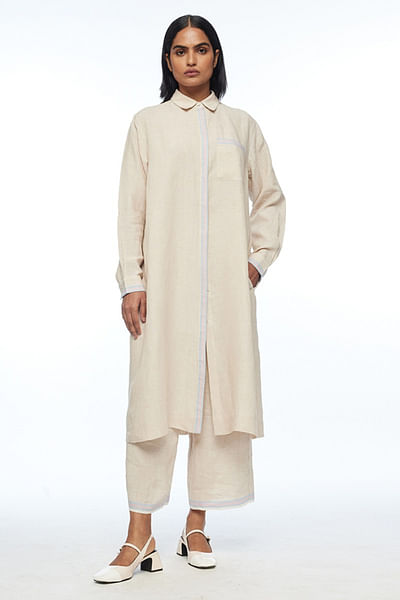 Beige elasticated handloom linen pants