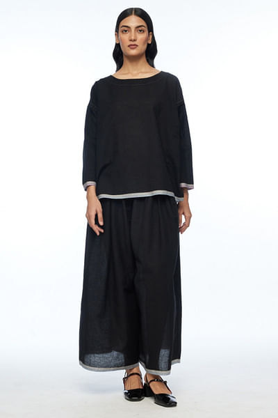 Black elasticated wide-leg pants