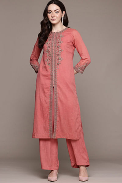 Peach geometric pattern kurta set