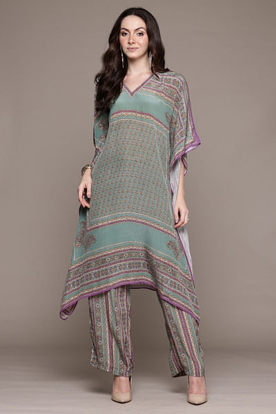 Teal printed kaftan set