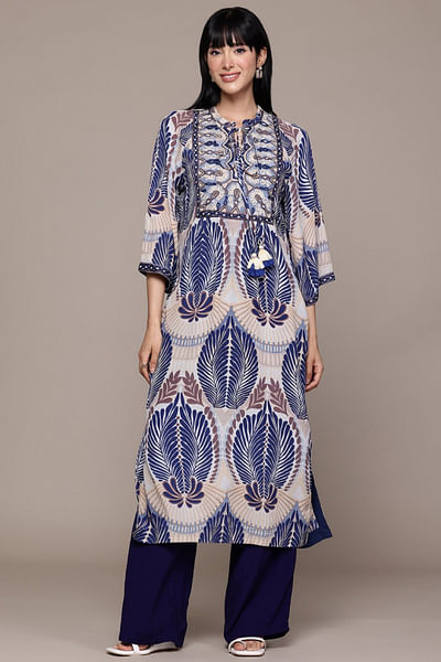 Beige printed kurta set
