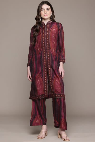 Brown geometric printed kurta set