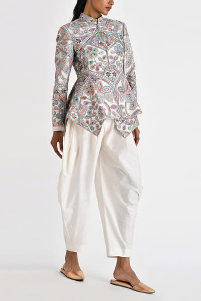 Ecru pleated cowl pants