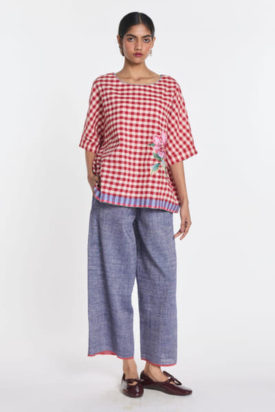 Blue cotton linen pants