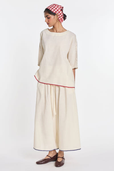 Ivory cotton-linen pants
